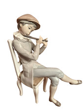 Rare Large LLadro Sculpture Boy With Flute in Chair #4877 G Mint picture