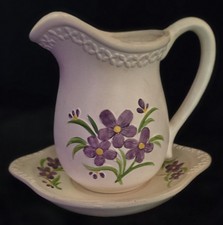 Vintage Inarco Japan Ceramic Pitcher and Saucer-Violets picture
