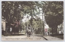 Amesbury MA Main Street Horse & Buggy Postcard Howes Stationer picture
