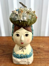 Vintage Gemma Taccogna 1960s Mexican Folk Art Lady Pin Cushion Paper Mache picture