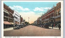 DOWNTOWN MAIN STREET c1920 austin mn original antique postcard minnesota history picture