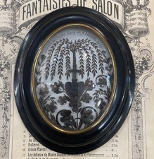 Rare Large Antique French Mourning Hair Art Domed Glass Wooden Frame Heart c1880 picture
