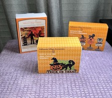 Department 56 Halloween Village Accessories Boxed Set of 3 Metal Pumpkin Cat picture
