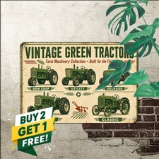 Vintage Green Farm Tractor Barn Sign 8x12 Agricultural Decor Metal Tin Plaque picture