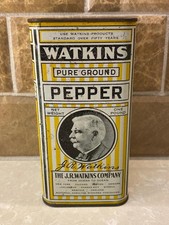 ANTIQUE WATKINS PURE GROUND PEPPER METAL TIN 1 LB. SIZE NICE PAINT picture