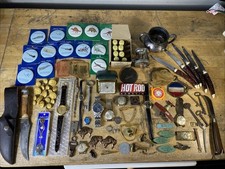 Vintage Junk Drawer Lot Knifes Watches Fishing Reel Skeleton Keys picture