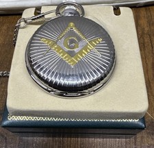 Freemasons Masonic Square and Compass Pocket Watch Silver Finish New picture