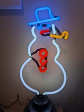 Vintage Snowman Authentic Neon Glass Sculpture Light Lamp Christmas Decor picture