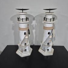 VTG Rustic Wooden Lighthouse Tealight Candle Holder Lantern Coastal Beachy Decor picture