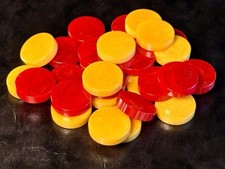 30 Marbled Bakelite Backgammon Checkers Red And Butterscotch 1.25” picture