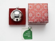 Vintage Wallace Silversmiths 1989 Christmas Sleigh Bell Ornament w/ Box & Paper picture