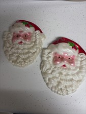 Vintage 1950s Plastic Hanging Santa Face 11” Set Of 2 picture
