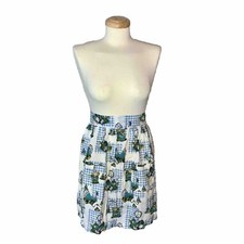 VTG 60s Handmade Half Apron w Pockets Chickens Scales Clock Print Cottagecore picture