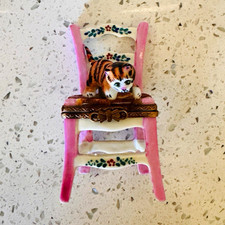 Vintage Limoges France Porcelain “Cat on white Chair” Trinket Box. picture
