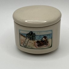 Laura Wilensky Ceramic Lidded Trinket Jar 3D Relief Bear Beach Art Pottery 2.25” picture