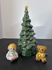 VTG AVON Merry Christmas Tree Hostess Set Pomander Centerpiece S&P Shakers picture