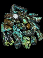 Stabilized Hubei turquoise. Poly Chrome spiderwebs One Pound MOREL LIKE RIBBONS picture