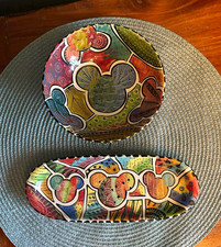 Penzo Pottery Disney Mickey Mouse 2 Pc Set Footed Bowl & Tray Vintage 2005 2006 picture