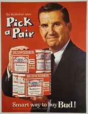 1966 Print Ad Budweiser Beer Ed McMahon Bud in Six-Pack of Cans picture