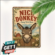 Humorous Donkey Sunflower Floral Restroom Art Vintage Tin Metal Sign Decor picture