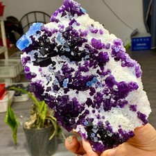 685G Natural beautiful blue purple window frame cubic fluorite mineral crystal picture