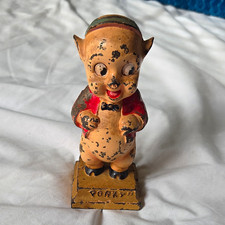 Vintage Cast Iron Mechanical Bank Porky Character Figure Figurine picture