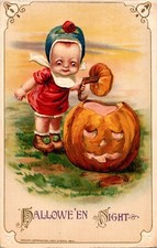 Vintage John Winsch Little Girl, Child, Pumpkin, JOL, Antique Halloween Postcard picture