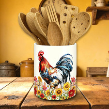 Vintage Rooster Kitchen Decor Ceramic Utensil Holder Rooster picture