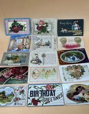 Lot of 14 Birthday Greeting Postcards Floral Embossed Early 1900. Vintage. picture