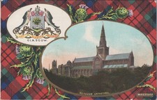 Glasgow Cathedral Scotland Postcard Coat of Arms Tartan Thistle MacDuff c1910 picture