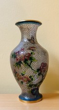 Chinese Pique-a-Jour Enamel Floral Bird Vase Fish Scale Wire Pattern In Glass picture