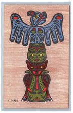 Totem Pole British Columbia Canada Indian Motif Postcard Artist signed CB Greul picture