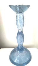 VTG Lucite / acrylic / plastic Candlestick Holder MCM CLEAR blue bubble LG 11.5