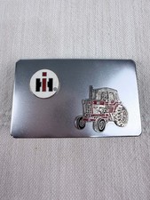 Vintage International Harvester IH Tractor Belt Buckle Red Enamel Chrome picture