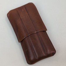 Vintage Brown Leather 3 Cigar Case Holder Travel Carrying Sleeve Pocket Genuine  picture