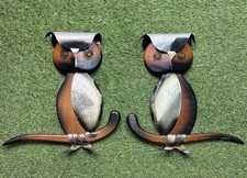 MCM 2 Mid Century Modern Vintage Owls Wood & Metal Wall Art Hanging Decor VHTF picture
