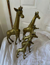 Vintage Mid-Century Modern Etched Brass Giraffe Family Figurines - Set of 5 picture