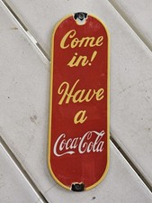 VINTAGE 1950'S PORCELAIN COCA COLA COKE DOOR PUSH PLATE SIGN picture