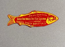 VINTAGE 12” HIBBARD SPENCER FISH PORCELAIN SIGN CAR GAS OIL TRUCK MOTORCYCLE picture