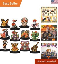 Charming 12 Pc Wooden Day of the Dead Centerpieces - Perfect for Festivities picture