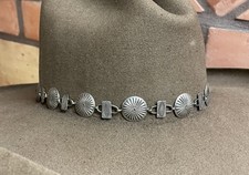 NEW BRAIDED VINTAGE NAVAJO STERLING SILVER  CONCHO BOLO HATBAND Olive/ Chocolate picture