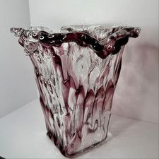 Signed Adam Jablonski Polish Crystal Art Glass Vase Amethyst Freeform 10” picture