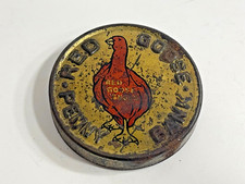 Vintage 1920s Red Goose Shoes Penny Bank - Advertising Metal Coin Bank picture