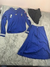 Vintage 1940s 1950s Girl Scout Mariner Uniform Set Blue Blouse Skirt Scarf Pins picture