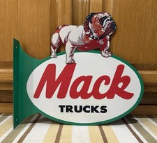 Mack Trucks Flange Sign 2 Sided Gas Oil Parts Bull Dog Vintage Style Wall Decor picture