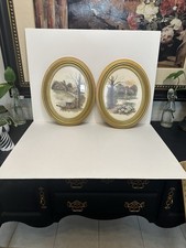 2 Large F. Massa Print 1983 VTG set Framed Oval Size 14x11 MCM Homco NICE READ picture