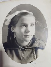 Antique 8x10 Photo Portrait Evelyn Young Girl Hair Bows Pendant Oval Vignette picture