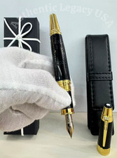 MONTBLANC Antoine de Saint Exupery Writers Edition Black Gold Fountain Pen Gift picture