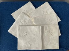 6 Antique White Linen Damask Napkins, 20x20 inches, Initials VA, Grapes, Leaves picture