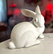 Vintage Japanese 1980s Fitz and Floyd White Porcelain Rabbit with Red Eyes picture